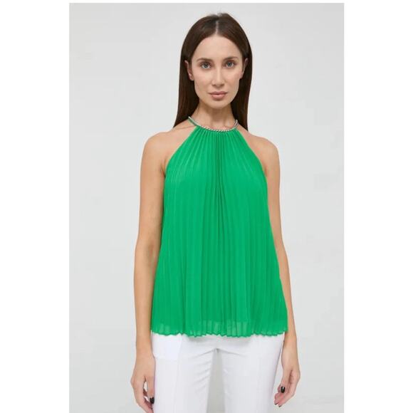 New Michael Kors Green Pleated With Chain Tank Top Size L Evening Wear Cocktail - Picture 1 of 12